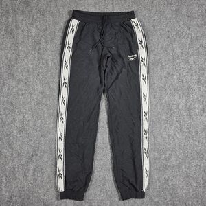 Reebok Womens XS Woven Track Pants Black White Logo Tape BQ3959